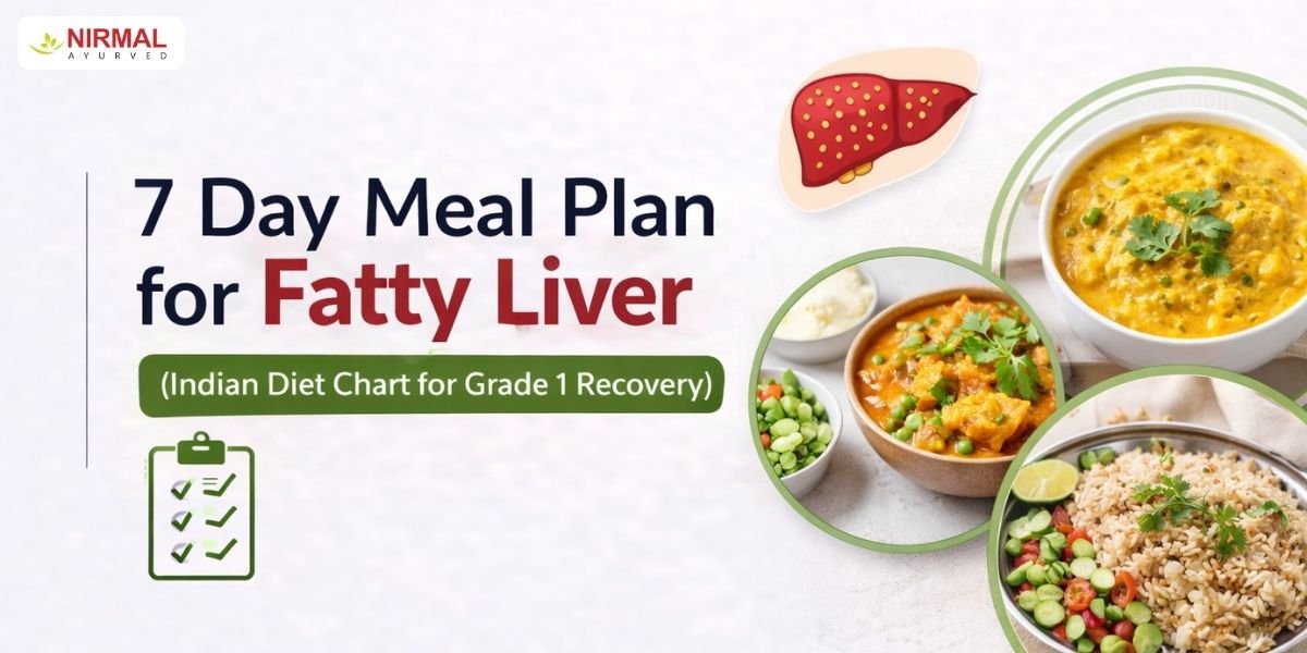 7 day Indian meal plan for fatty liver diet chart showing healthy foods for liver health and Grade 1 fatty liver recovery